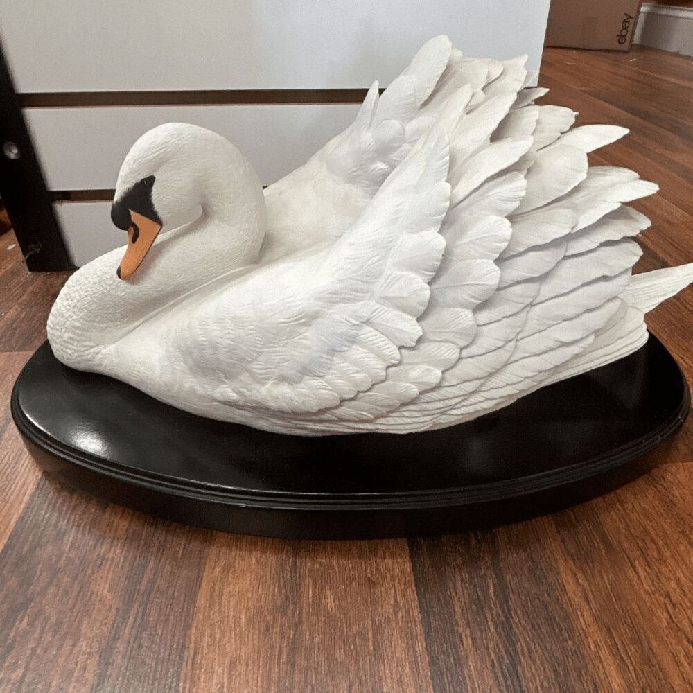 THE SILENT SWAN Figurine, Piano Swan Figurine, Fine Bisque Porcelain White Swan